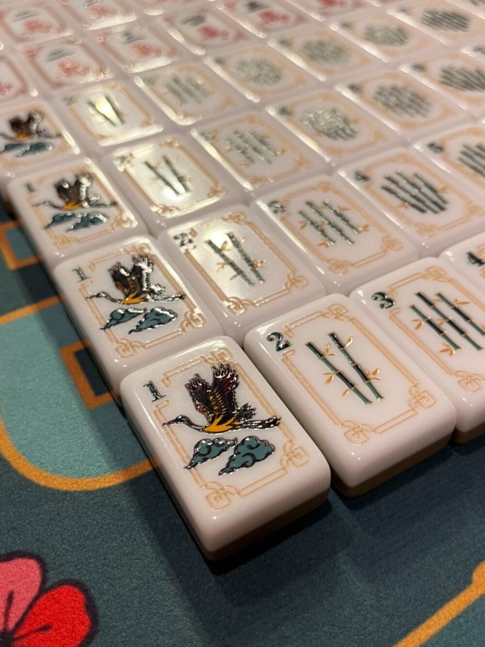 Designer Inspired American Mahjong Set - Tiles, Mat, Dice with Koi Cranes - Picture 7 of 17